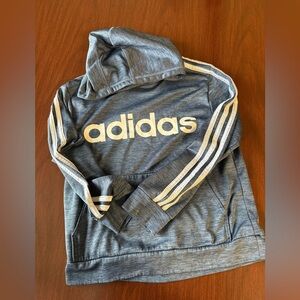 adidas Youth Heather Blue Hooded Pullover with White Logo